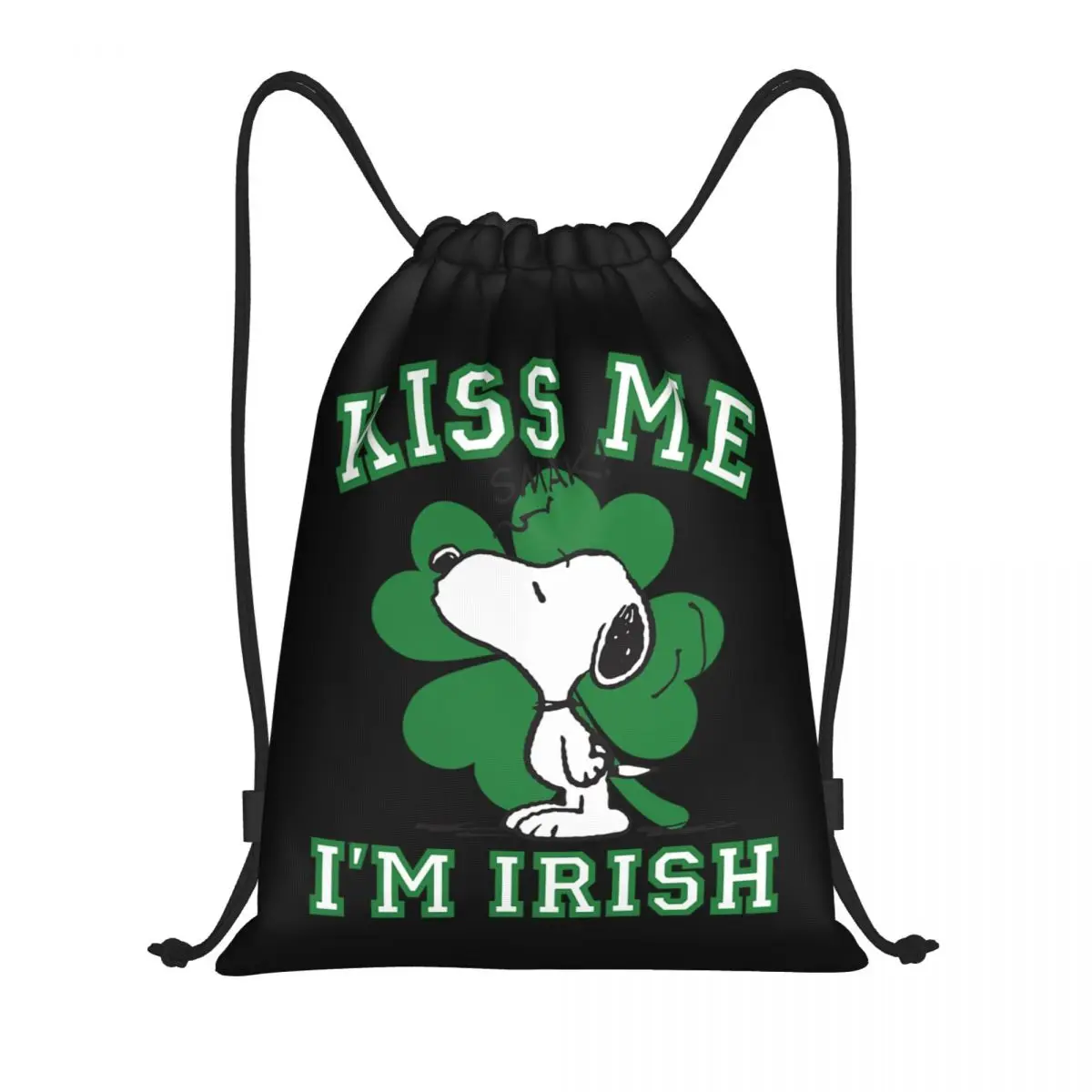 Custom S-Snoopys Kiss Me I'm Irish Drawstring Backpack Women Men Sport Gym Sackpack Portable Shopping Bag Sack