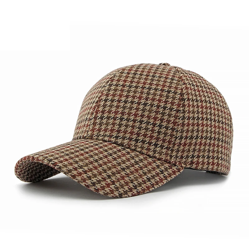 Women Caps British Plaid Winter Baseball Cap for Men Brown Classic Houndstooth Trucker Hat Gorras Para Mujer