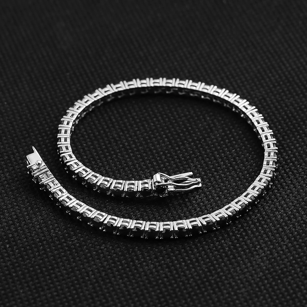 KNOBSPIN Black Moissanite Tennis Bracelet 925 Sterling Silver Plated 18k White Gold Bracelet for Women Man Hip Hop Party Jewelry