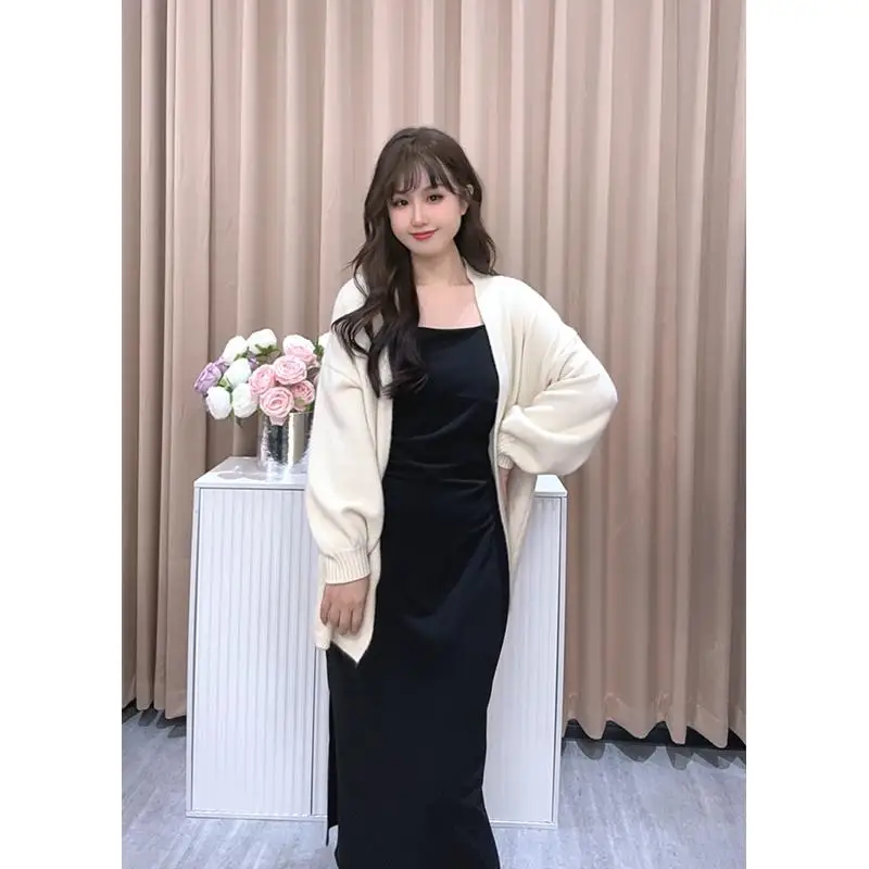 

Ele Lazy вязаный кардиган женский длинный све-топ с тонкими бретелями Dr комплект из двух предметов весенний новый шелковый материал