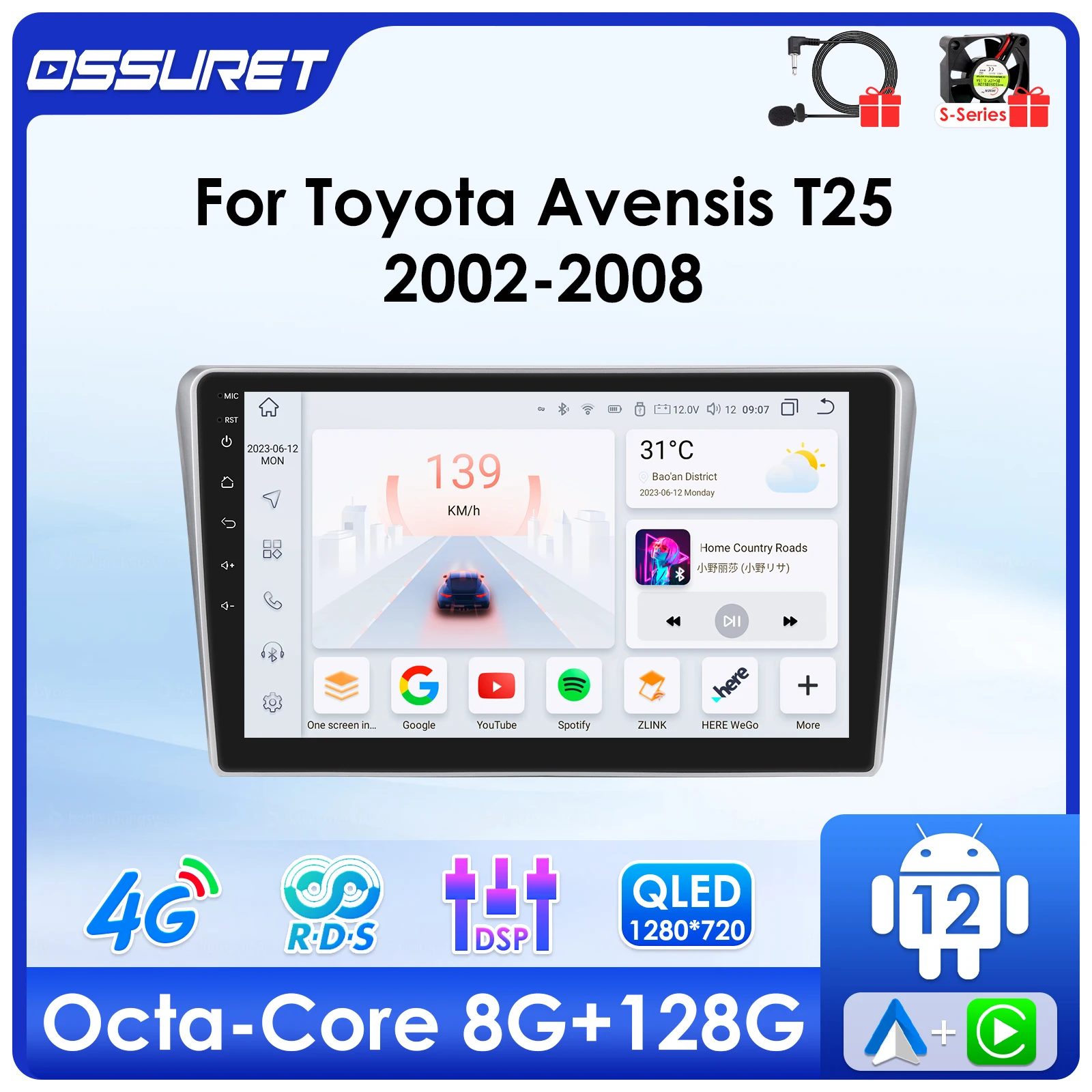 

For Toyota Avensis T25 2002-2008 Multimedia Video player Android Car radio 4G wifi Carplay GPS navi Stereo 7862 Head Unit 2din