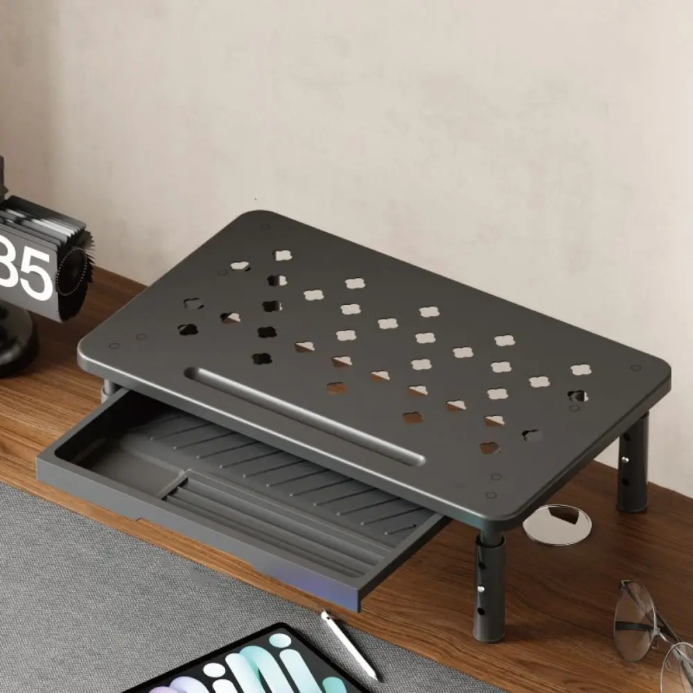 

3 Height Adjustable Computer Monitor Riser Airflow Vents Elevated View Angle Desktop Screen Elevator Steel Construction
