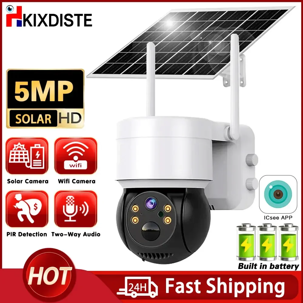 Solar PTZ IP Camera Wifi Surveillance Outdoor 5MP HD 360 Wireless Low Power Battery Cctv Security Protection Ip Cameras ICsee