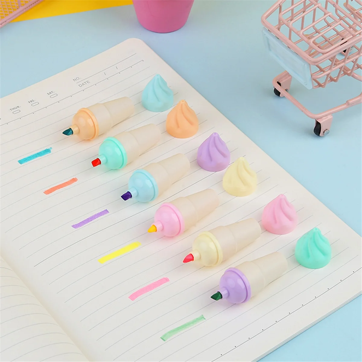 Cute Ice Cream Cone Markers & Highlighters Set, Multicolored Pens