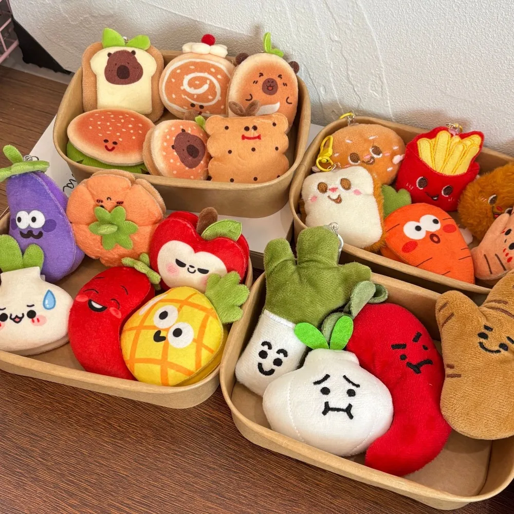 Cute Hamburger Fries Plush Keychain Potato Sausage Charm Kawaii Bag Pendant Gift Cartoon Food Food Plush Toy Keyring for Girls