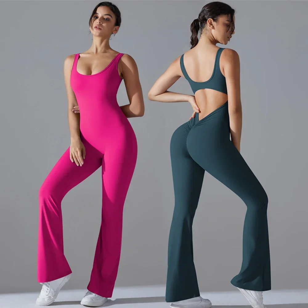 Sexy sem costas macacões feminino esporte macacão push up treino macacão feminino de fitness uma peça bodysuits ginásio terno sportwear