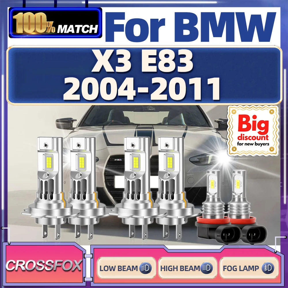 

CROSSFOX【For BMW X3 E83 2004-2011】High Low Beam Canbus Car LED Headlight Bulbs Turbo Ultra Bright Headlamp Ampoules Fog Lamp