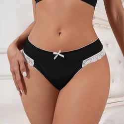 1pcs Women Panties Solid Low Rise Bow Lace Ladies Briefs Soft  Breathable Female Underpants Intimate Lingerie Ladies Underwear