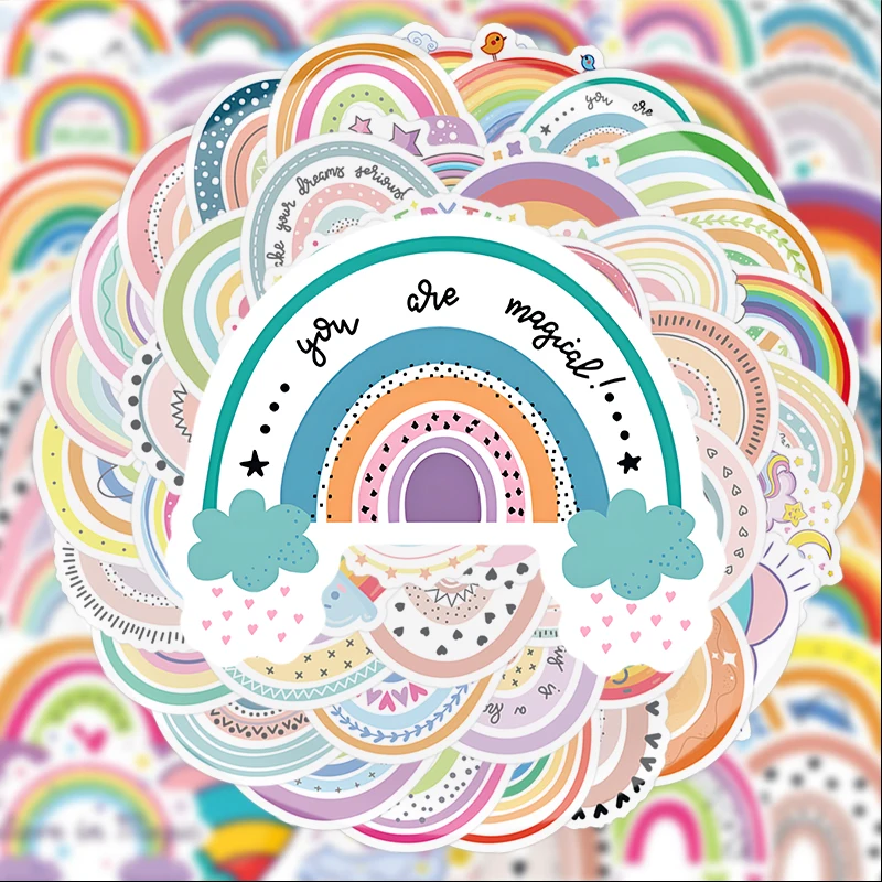 50 Stück Regenbogen-Graffiti-Aufkleber, geeignet für Wasserflaschen, Laptops, Handydekorationen, Koffer, Skateboards, Gitarren, Geschenkboxen, Partydekorationen, Weihnachtsgeschenke