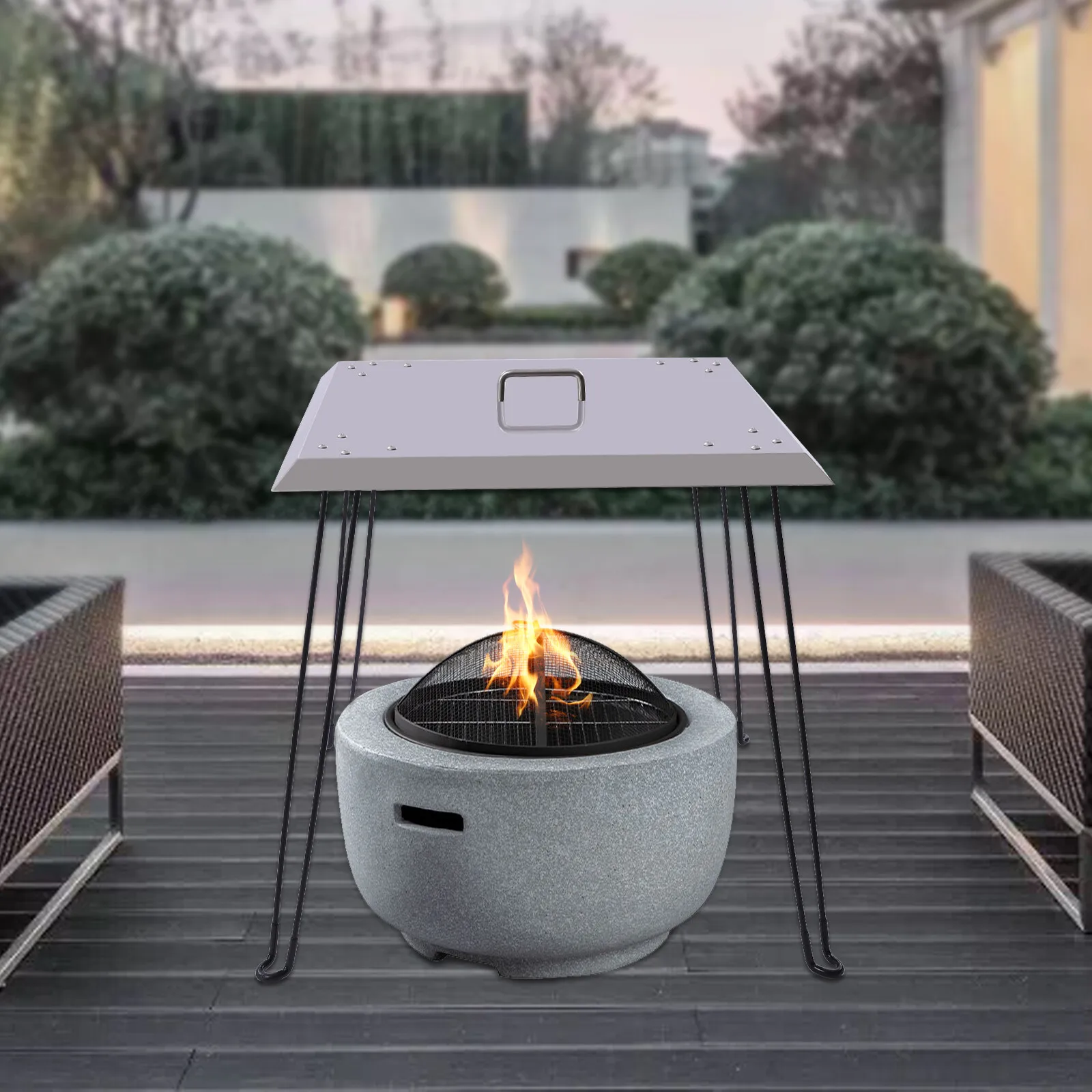Stainless Steel Fire Pit Heat Deflector with Handle