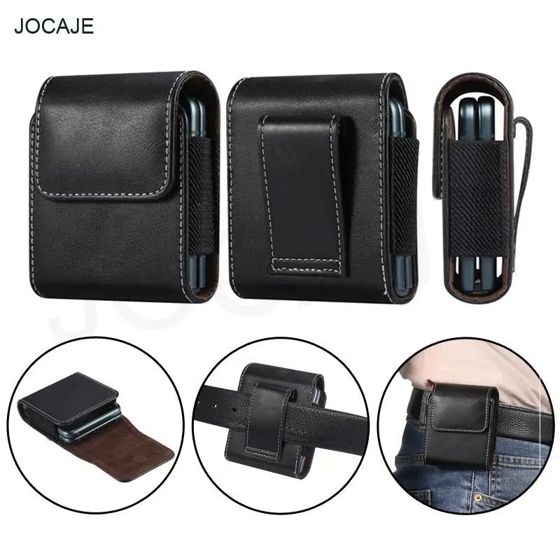 Magnetic Adsorption Flip Leather Pouch Case For Samsung Z Filp3 Motorola Razr 5G Belt Clip Waist Bag Cover For Huawei P50 Pocket