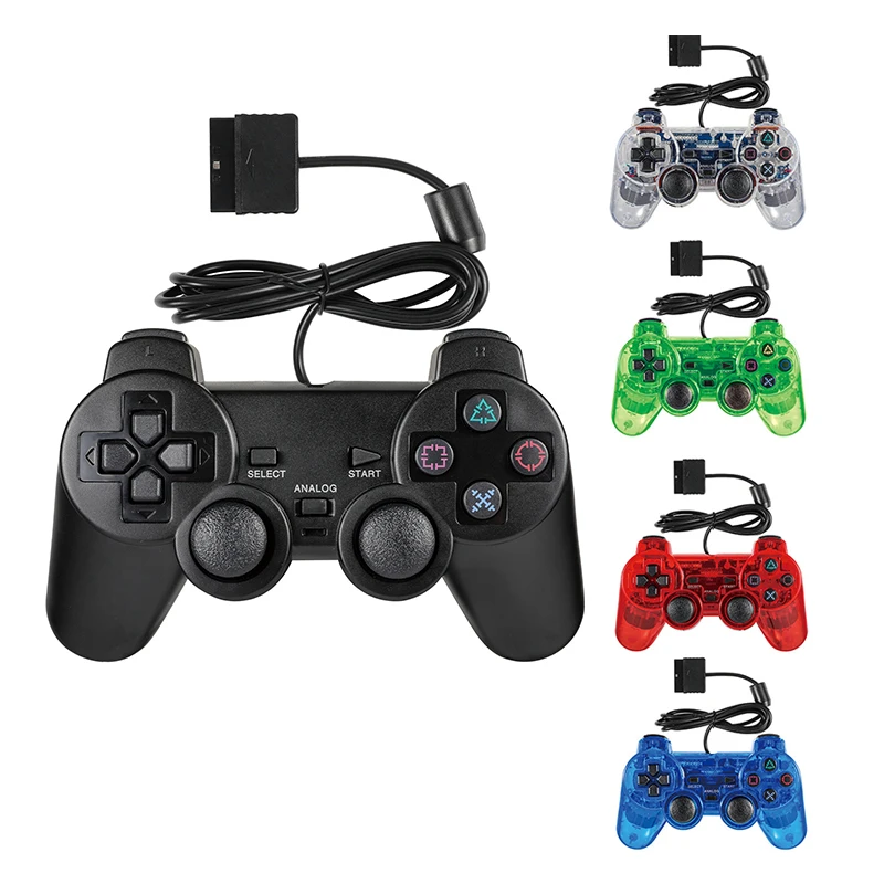 Controle Transparente com Fio para PS2/PS1, Joystick para Playstation 2/1 com Vibração e Choque