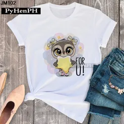 Simple Fashion Owl Youth Summer T-shirt Men's and Women's Short Sleeve Fashion Short Sleeve T-shirt Oversized T Shirt Tops Tee