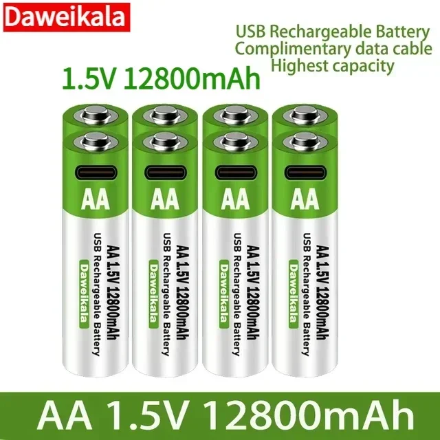 2026 AA 1.5 فولت USB 12800 مللي أمبير بطارية ليثيوم أيون قابلة للشحن ذات قدرة عالية للتحكم عن بعد ماوس لعبة كهربائية بطارية + كابل من النوع C
