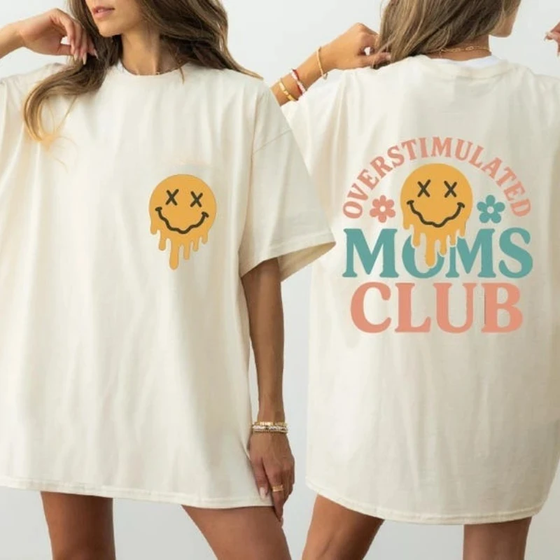 Overstimulated Moms Club Custom Mama T-Shirt Personalized Shirt Funny Mama Mother Day Gift Regular Short Sleeve Graphic Tshirts