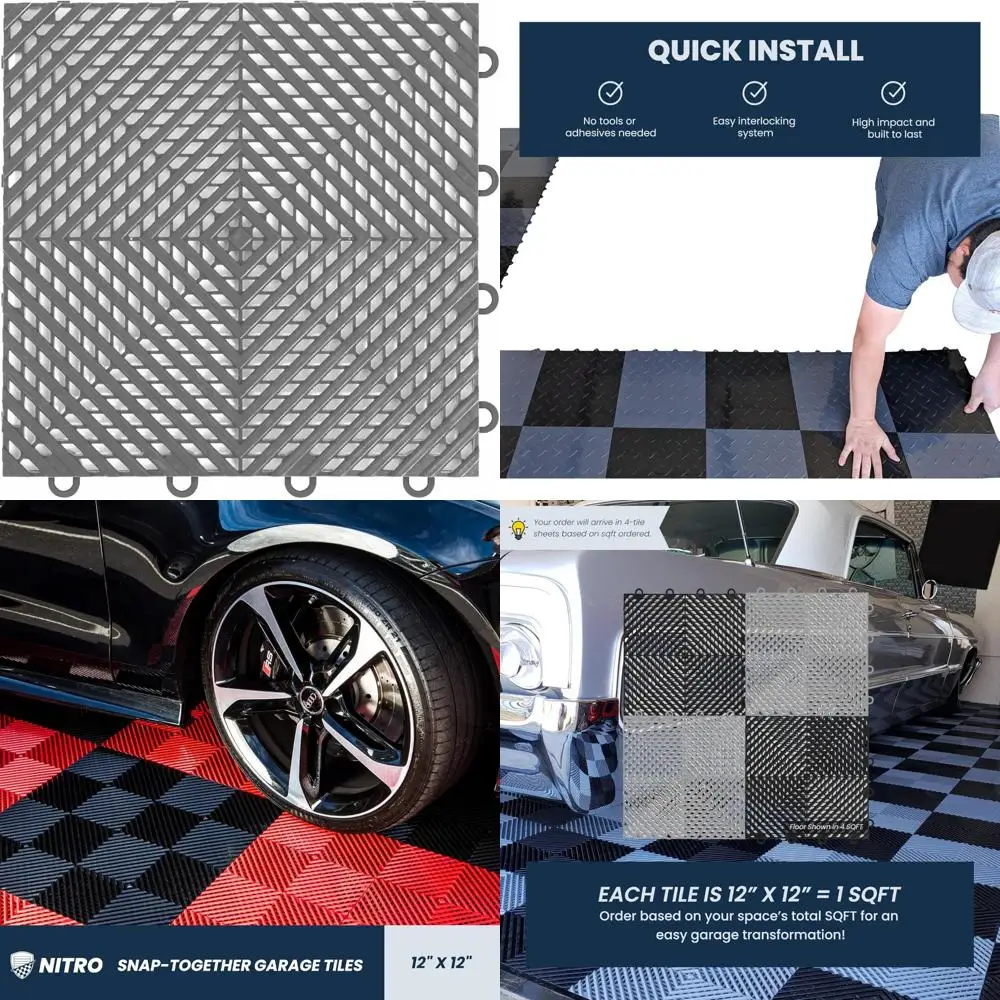 Rutschfeste 12x12 ineinandergreifende Garagenbodenfliesen aus Kunststoff für einfache Snap-Together-Installation und Organisation