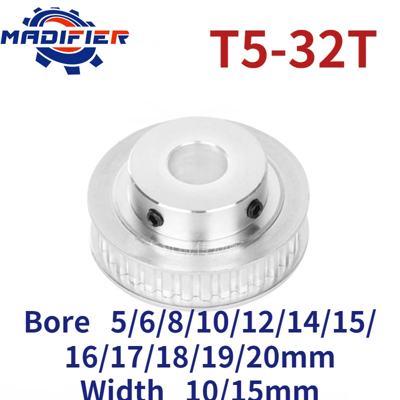 

T5 32 Teeth/T Boss Synchronous Belt Pulley BF Groove Width 10/15mm Inner Hole 5/6/8/10/12/14/15/16/17/18/19/20mm