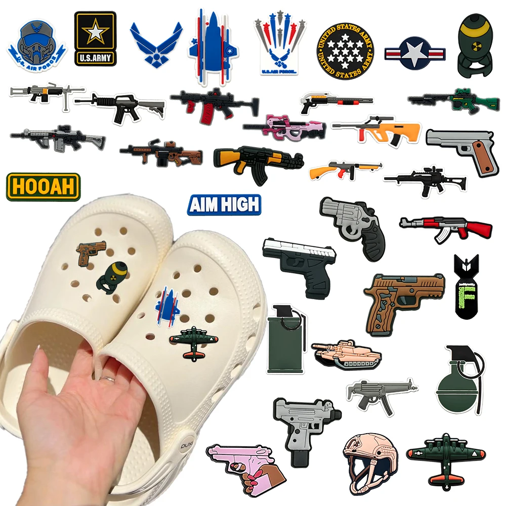 20-100pcs Cartoon Submachine Gun Grenade Series PVC Shoe Charms Accessories DIY Detachable Waterproof Shoe Decorations Gifts