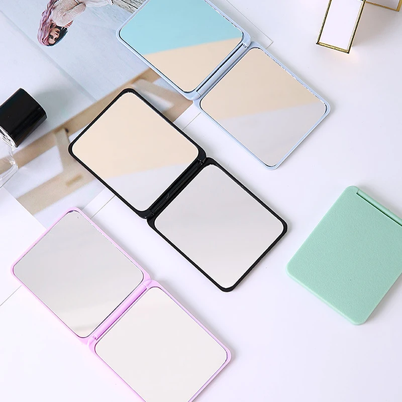 Foldable Makeup Mirror Mini Square Makeup Mirror Portable Hand Mirrors Double-sided Compact Mirror Pocket Cosmetic Mirror