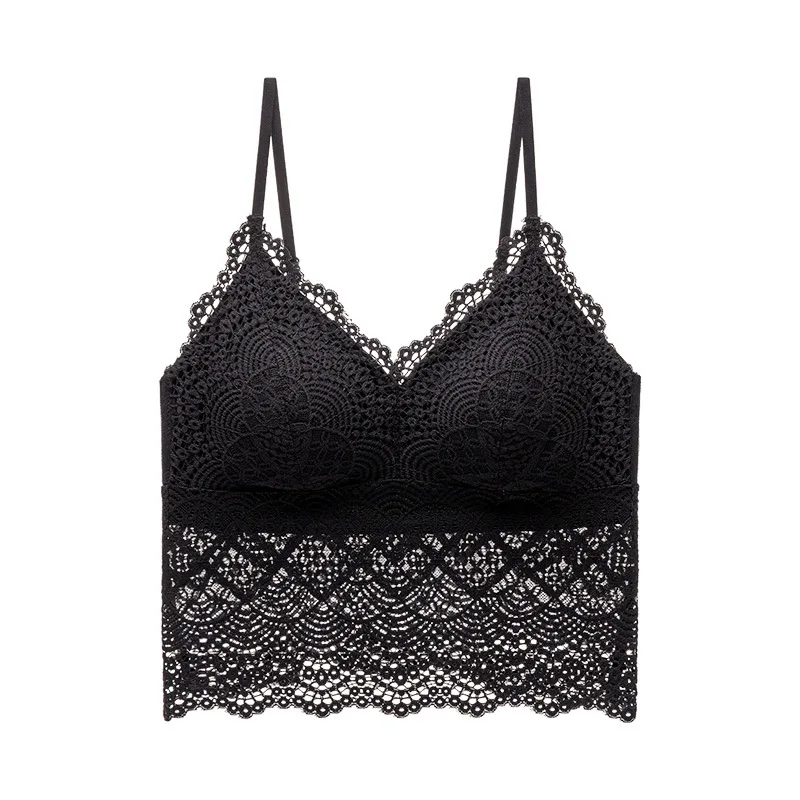 French lace suspender underwear women's V-neck relief pattern inner and outer wear with chest pad soft elastic skin-friendly