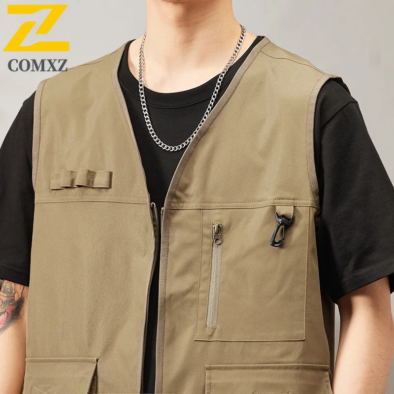 Hiking Camping Fishing Vest Men's 2025 New Cotton Breathable Sleeveless Workwear  Jacket Outdoor Clothing Multi-Pocket Waistcoat