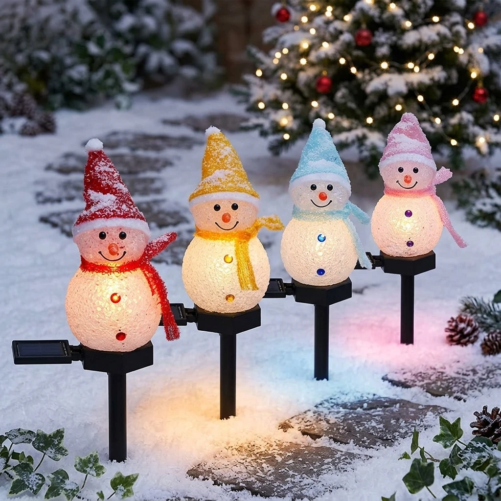 Christmas Solar Snowman Lights Outdoor Solar Powered Stake Lights for Lawn Patio Garden Walkway Pathway Holiday Decoration