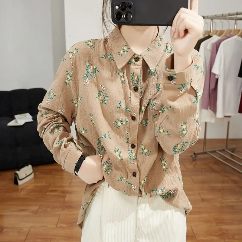 

Korean Style Spring New Style Printed Western Long-sleeved Tops Retro Floral Shirts