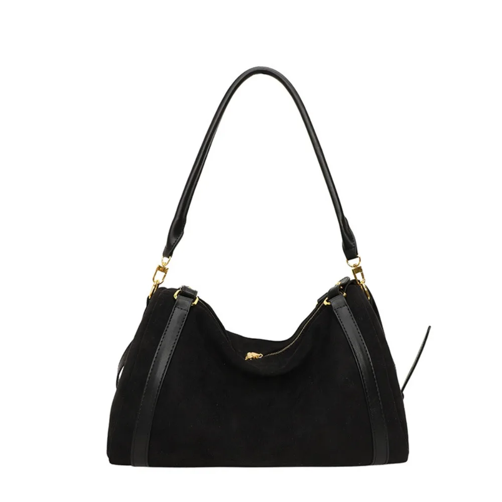 

Замшевая матовая сумка-хобо на молнии, большая вместительная сумка, винтажная сумка через плечо из искусственной кожи, однотонная женская сумка-тоут в корейском стиле для детей