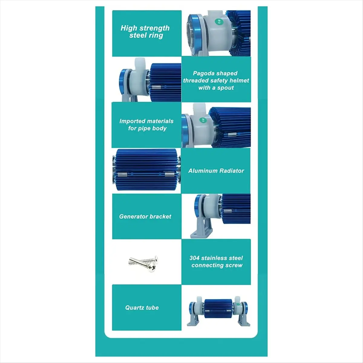 【BUY NOW】AC220V 10G Tube Ozone Generator with Power Supply Working 24hours Internal & External Electrodes Air Cooled Generator