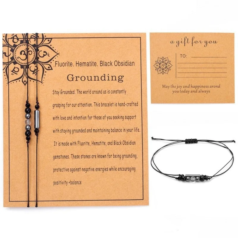 New Obsidian Single Rope Bracelet Barrel Bead Rhombus Bead Crystal Bracelet Rope Weaving Adjustable Set Bracelet Women