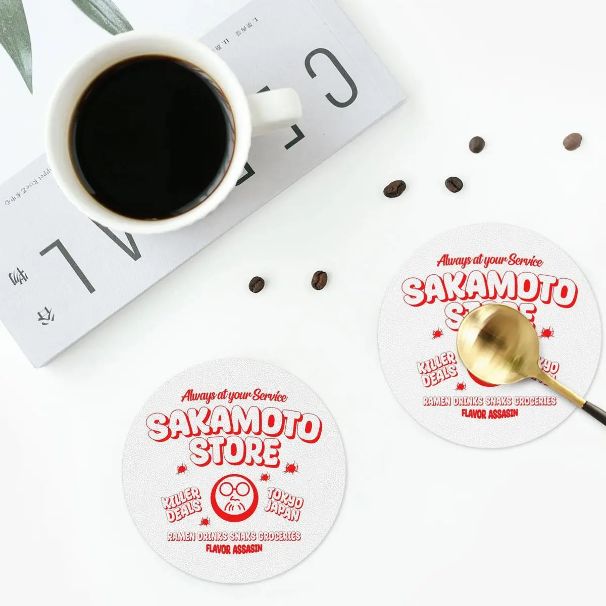 

Sakamoto Days STORE Coasters Kitchen Placemats Non-slip Insulation Cup Coffee Mats For Decor Home Tableware Pads Set of 4