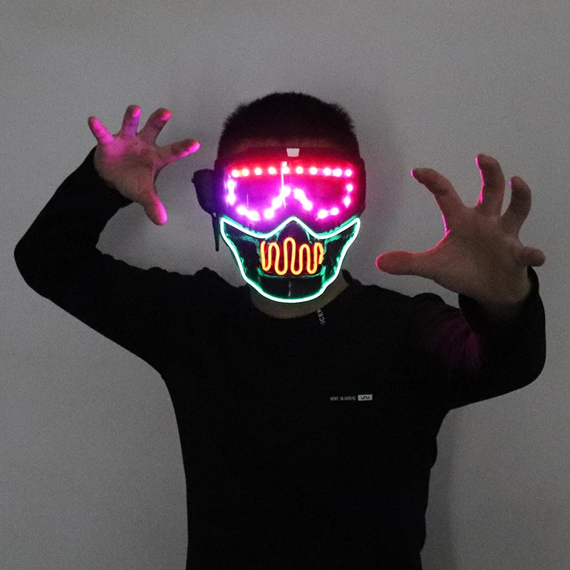 Full Color Halloween Horror Skull LED Mask Cold Neon Light Mask For Cosplay Costume Luminous Mask Glowing Night Disguise Mask