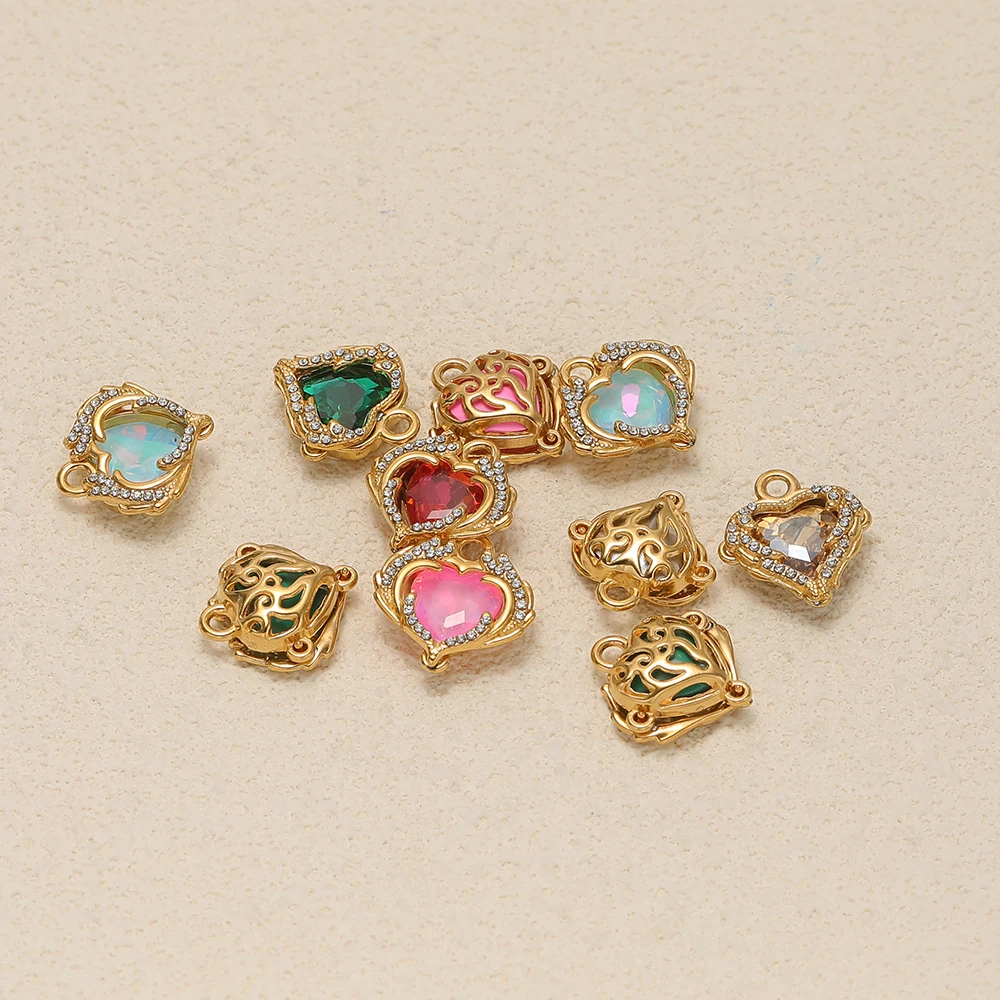 3 Stück Edelstahl-Halsketten mit hohlen Zirkonia-Herzanhängern, Charms für DIY-Mädchen-Schmuck, Ohrringe, Armbänder, Dekoration – Detail 1