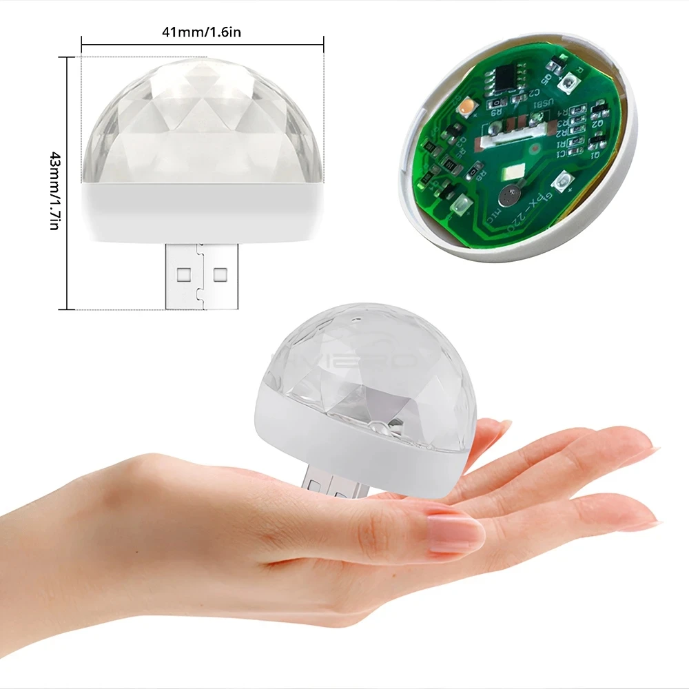 Car USB Magic LED Light,Voice-Controlled LED,Party Disco Atmosphere Light,Rotating Stage Light,Without Battery,Car Enthusiasts