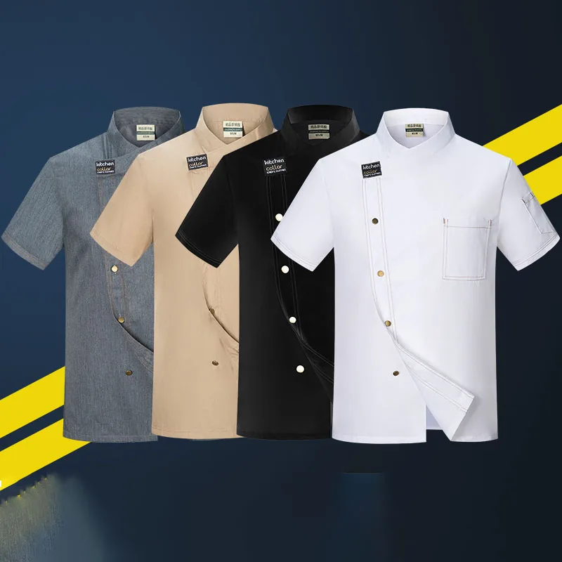 Chef Restaurant Jas Unisex Korte Mouwen Chef-kok Jas Mannen Vrouwen Keuken Kleding Bakkerij Ober Uniform Schort Hoed wholesale