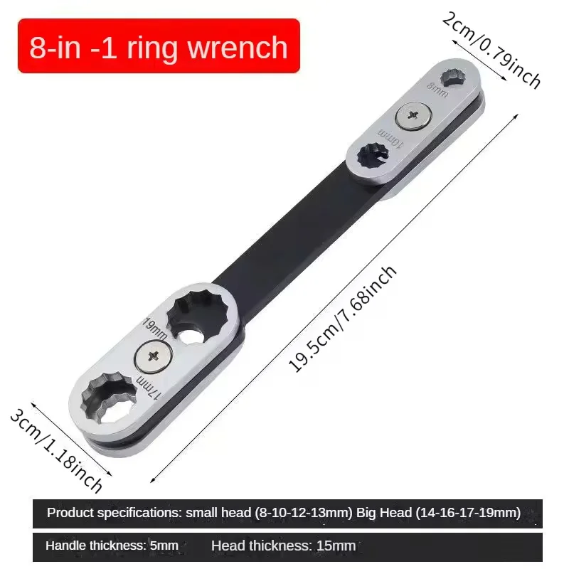 � 360 ° Drehbarer 8-in-1-verstellbarer Schraubenschlüssel mit zwei Sechskant-/offenen Enden – ergonomischer Griff für den professionellen Einsatz in Automobilen und Industrie ‌ – Detail 7