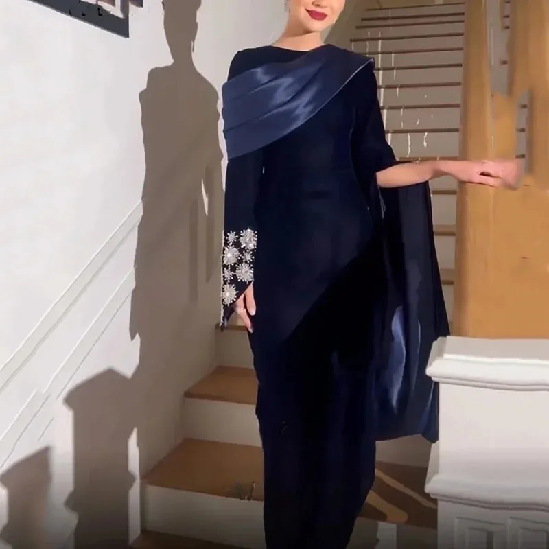 Eleganckie sukienki wieczorowe LAYXHS z dekoltem w serek, zdobione koralikami, z długimi rękawami, syreni krój, plisowane sukienki na studniówkę, szyte na miarę فساتين سهرات