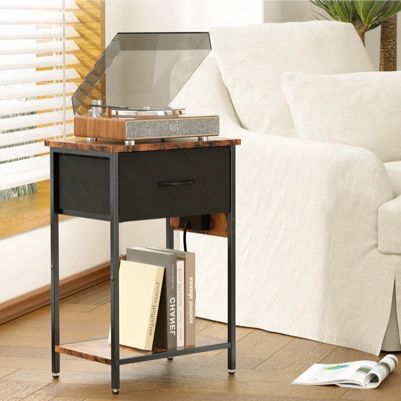 طاولة نهاية متعددة الوظائف مع محطة شحن لاسلكية وتخزين 3 في 1 منضدة حديثة/خزانة بجانب السرير لغرفة المعيشة