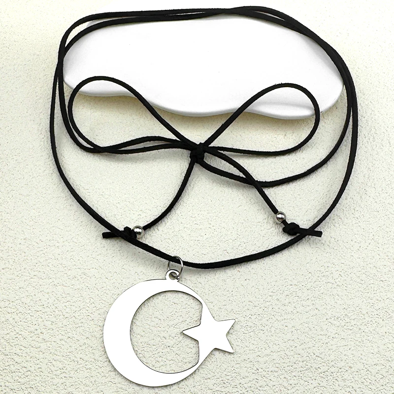 

Muslim Star Crescent Moon Arabic Stainless Steel Long Rope Chain Necklaces for Women Men Islamic Talisman Pendants Jewelry Gift