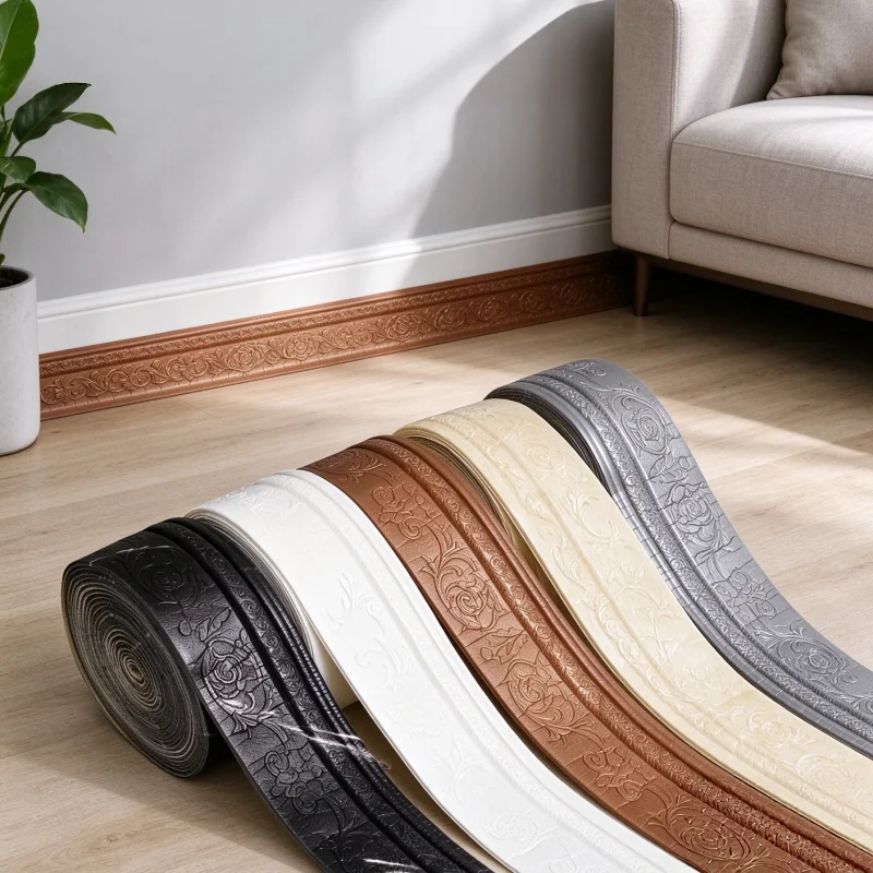 1pc 10cm×2.3m Peel and Stick Baseboard Trim, Embossed Wall Skirting Molding, Decorative Wall Border for Home Interior Styling