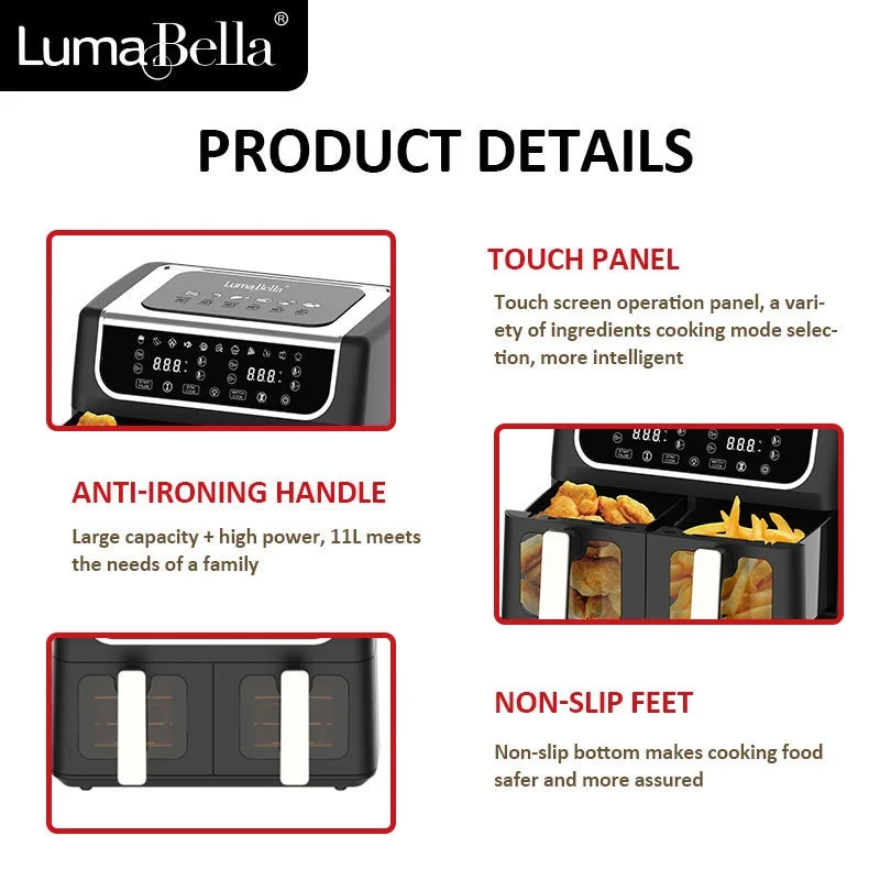 LumaBella Intelligent Air Fryer Black Square Plastic
