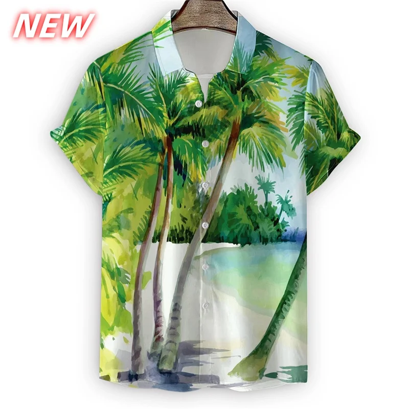 

Ocean Sunset Pattern Hawaiian Shirt For Men Coconut Trees 3D Print Beach Shirts Casual Aloha Shirts Short Sleeve Blouses Tops