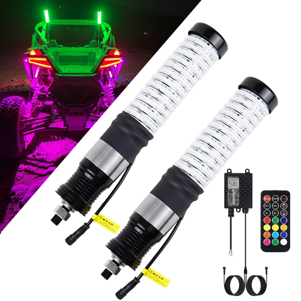 1ft (30.48cm) COB LED Fat Whip App/Remote Control Lights Turn Signal/Brake Lights for Polaris RZR UTV ATV Offroad Boat