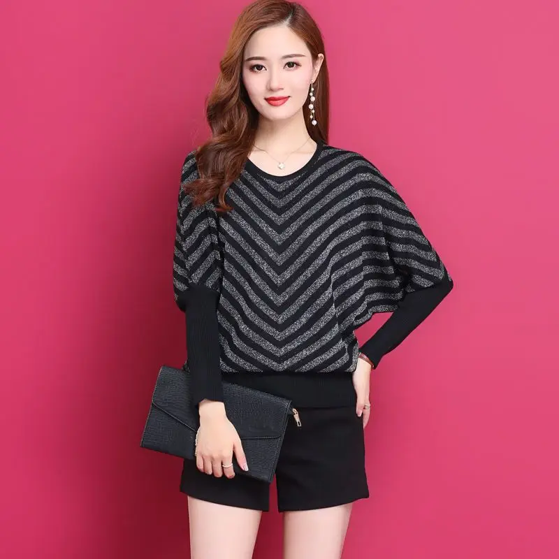 

New Contrast Striped Casual Pullovers Top Spring Autumn Long Sleeve Loose Elegant Bottoming Shirt Vintage Fashion Women Clothing