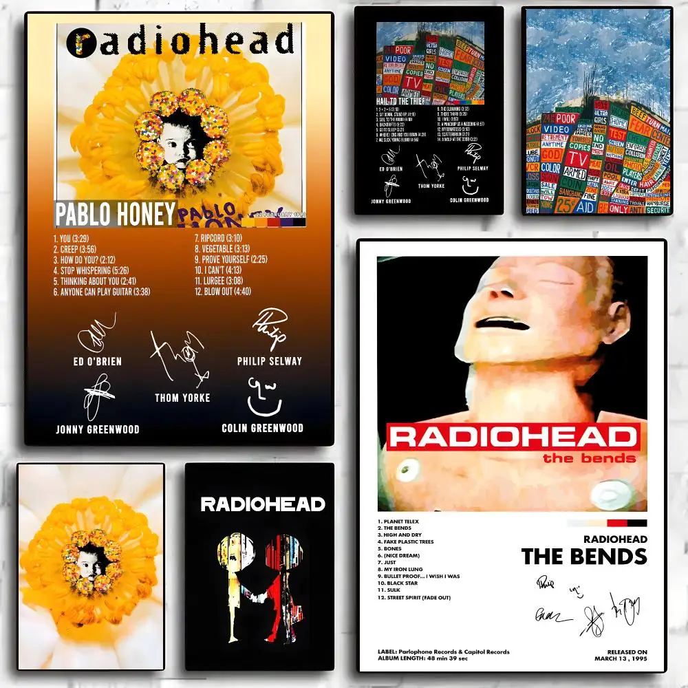 Rock Band R-Radiohead Painting Calligraphy Anti Wrinkle Canvas Poster Wall Art Home Decor for Living Room