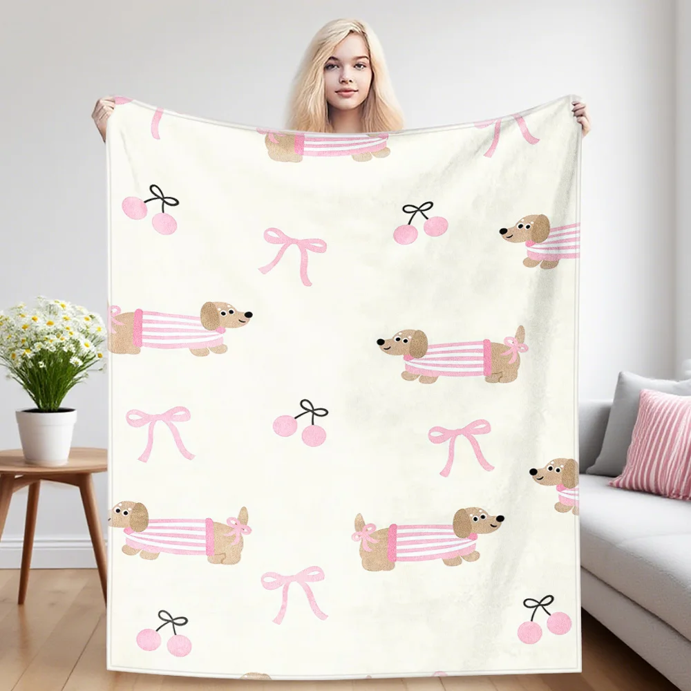 Cherry Doxie Nap Blanket,Flannel Blanket,Suitable For Sofas,Beds,Cars,Rooms,Offices,Camping,Exquisite Gift Blankets