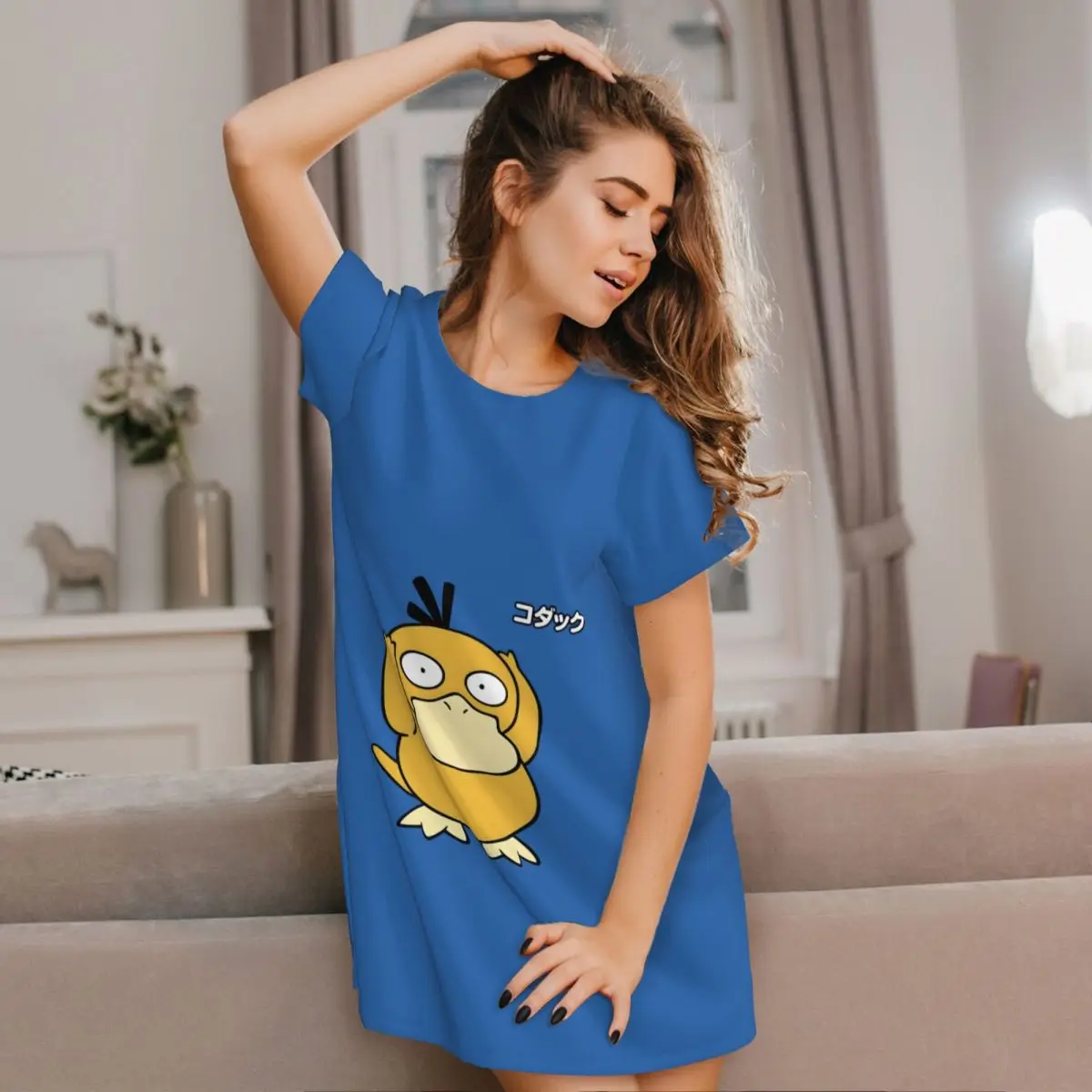 Custom Cool Ducks Women Short Sleeve Nightdress Animated Film Pullover Nightgown For Sleeping Sleepshirts