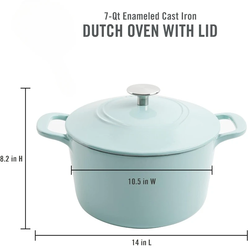 MARTHA STEWART Gatwick 7 QT Enamel Cast Iron Dutch Oven, Martha Blue