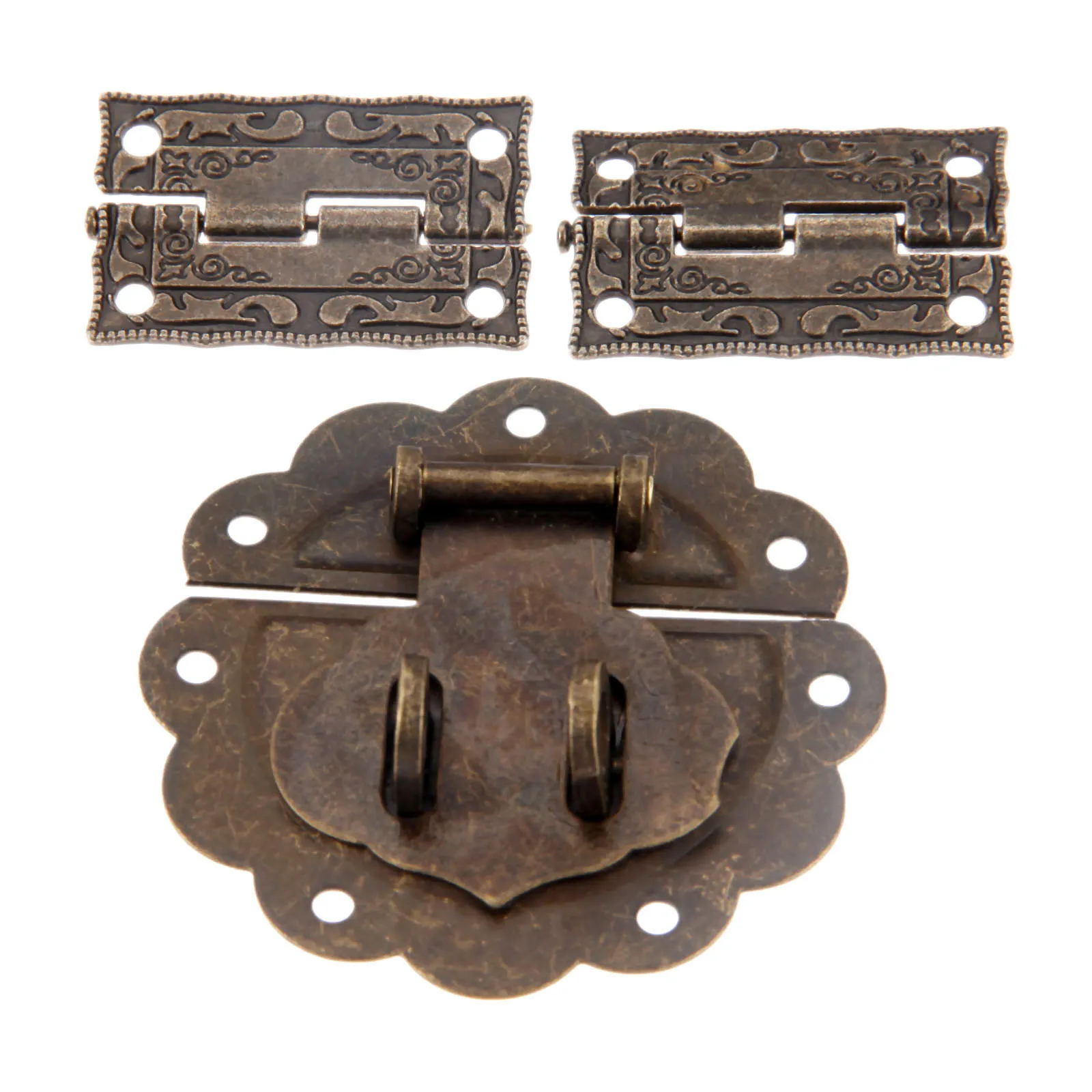 1Set Chinese Old Style Padlock and Decorative Hinges for Box Suitcase Vintage Jewelry Chest Office Home Hardware With Screws