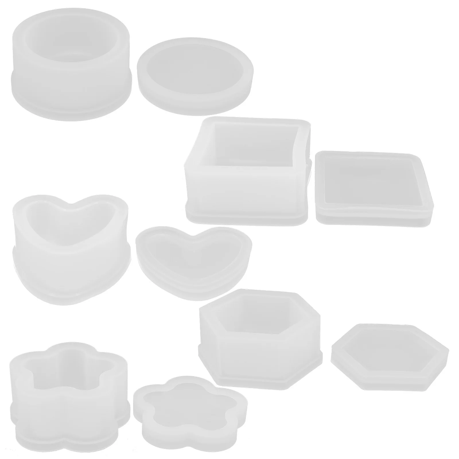 5Pcs Resin Silicone Box Molds Heart Hexagon Square Shapes DIY Storage Craft Casting Jewelry Tray Hexagon Molds for Resin
